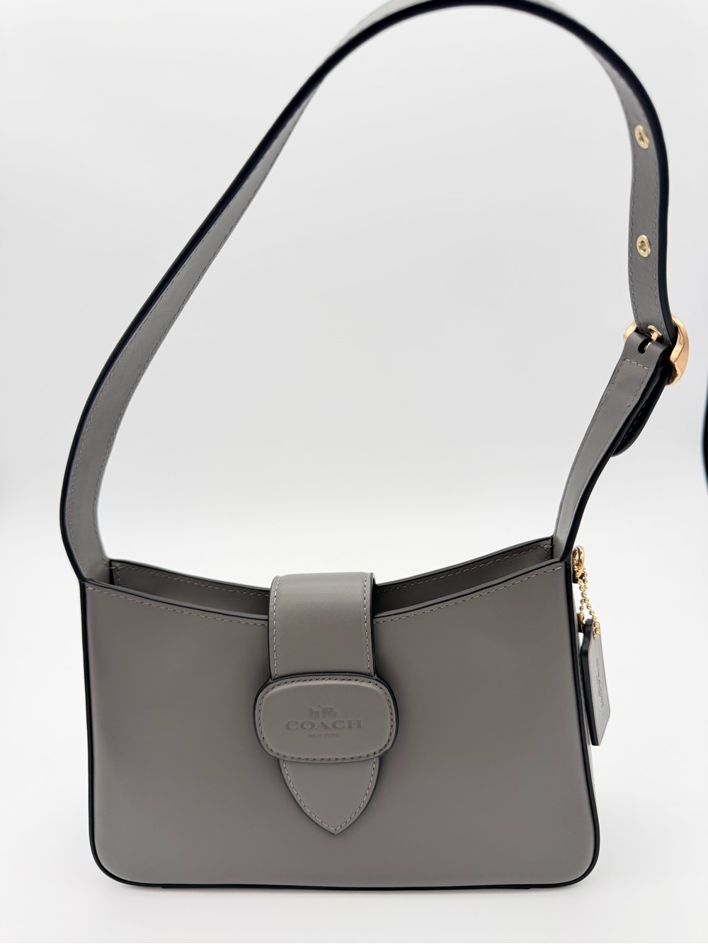 Coach Gray Leather Eliza Shoulder Bag Gold hardware CAA92